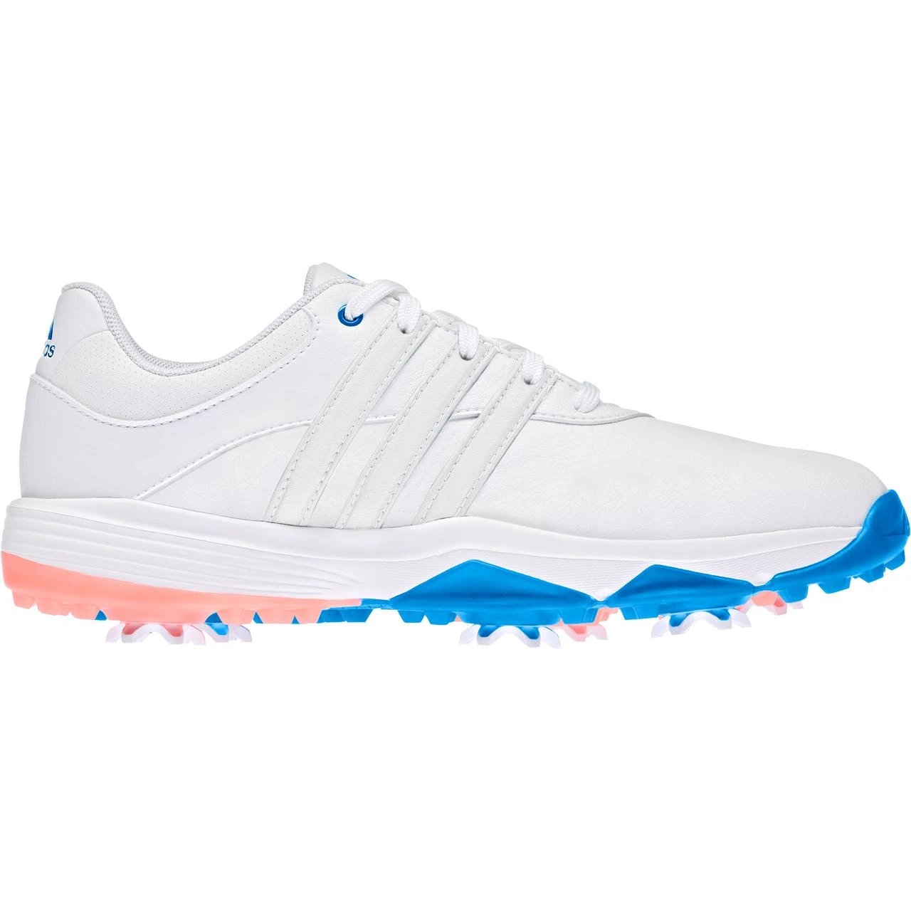 ADIDAS Junior TOUR360 22 Spiked Golf Shoe - White/Blue 1 ADIDAS Junior TOUR360 22 Spiked Golf Shoe - White/Blue