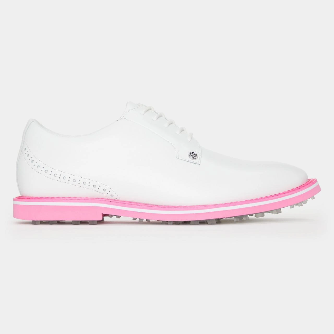 G/FORE Men's Brogue Heel Gallivanter Spikeless Golf Shoe - White/Pink 1 G/FORE Men's Brogue Heel Gallivanter Spikeless Golf Shoe - White/Pink