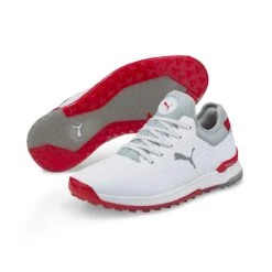 Puma Men's PROADAPT Alphacat Spikeless Golf Shoe- White/Red -Best Golf Red 26