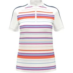 Women's Striped Zip Mock Short Sleeve Polo